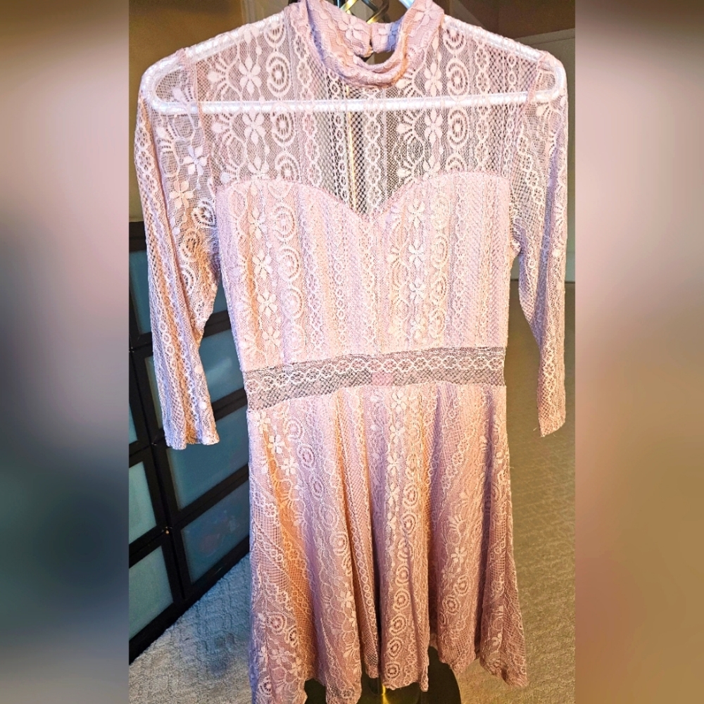 RHAPSODY Blush Lacey Mini Dress [L]